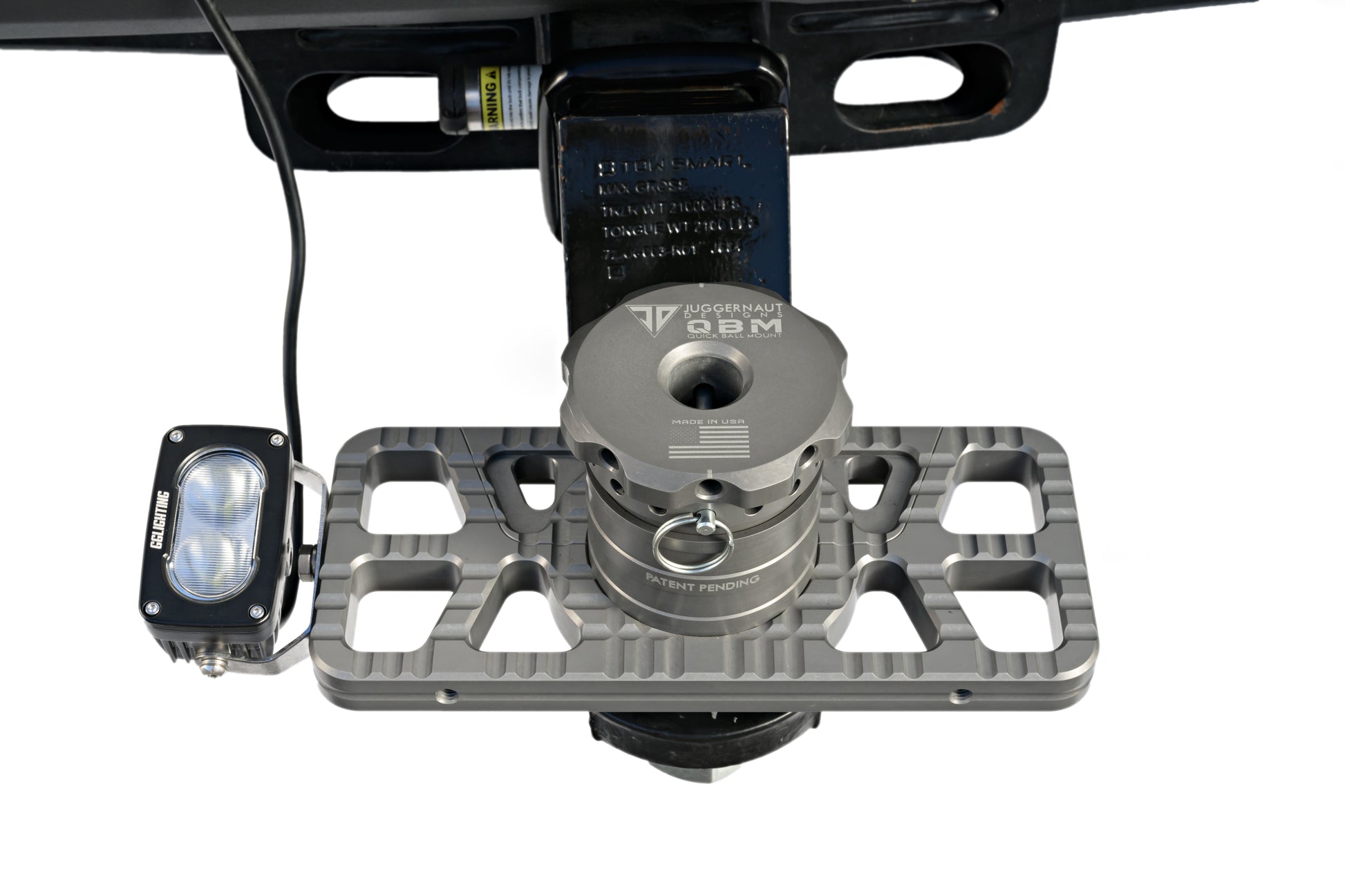 The QBM with the step/light mount and a mounted GP10 light which is powered by the Hitch Switch.