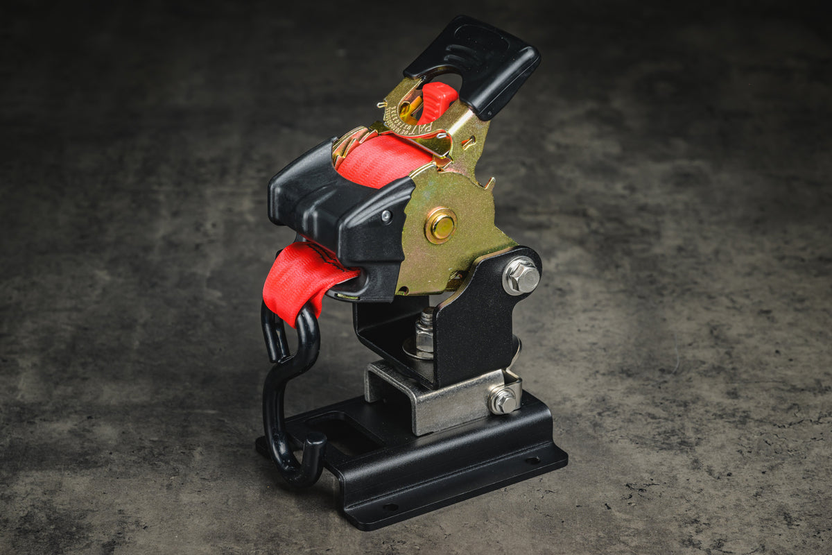 Ultimate Retractable Ratchet Strap on the quick-detach Ford BoxLink mount